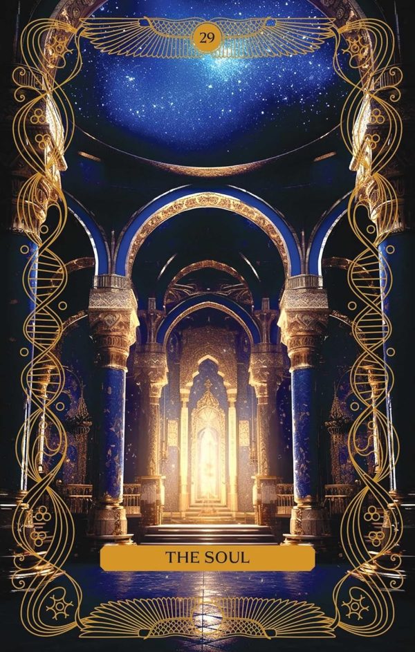 We see down a hallway in a temple, the hall ends in a doorway full of light