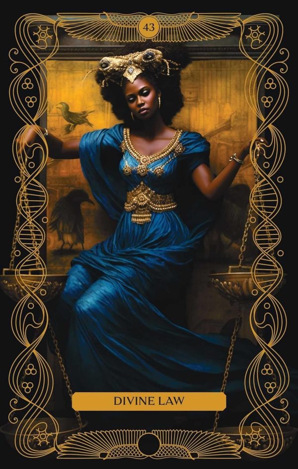 The Goddess Ma'at is shown seated on a throne holding the scales of justice